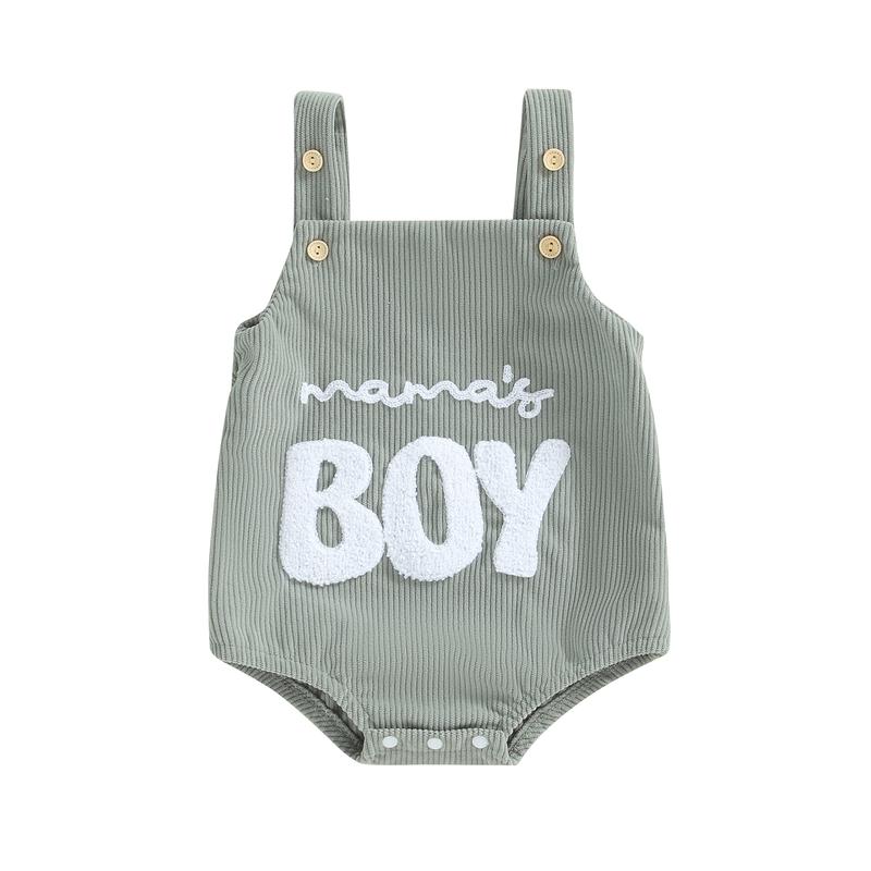Product Introduction of Baby Boy Corduroy Romper Letter Embroidery Sleeves Square Neck Overalls Jumpsuit for Spring Fall 29