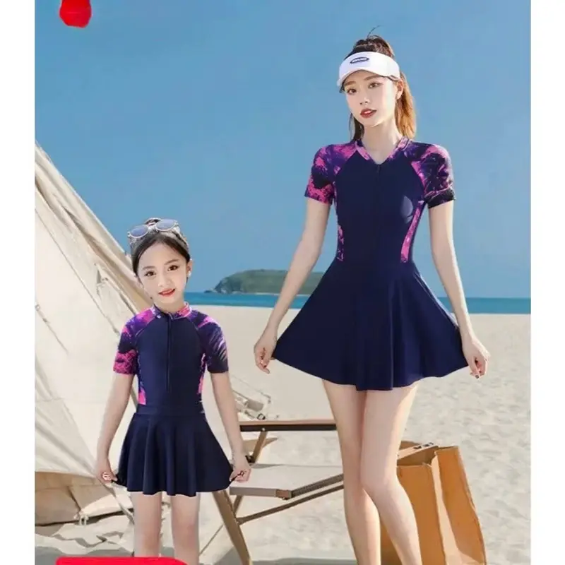 ( Có size Lớn )Đồ Bơi Bé gái  Váy Liền .Chống nắng co giản nhiều size .Ngắn Tay pha Tím Mẫu hót2025 5