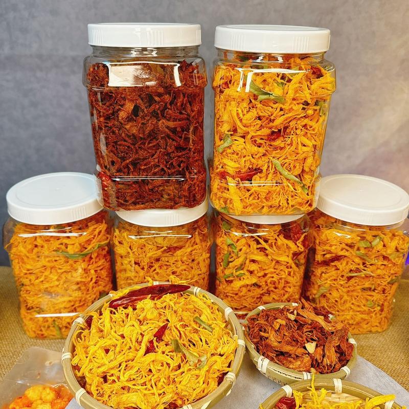 Combo 1KG 2 Hủ 500G Khô Gà Lá Chanh Khô Gà Bơ Tỏi Khô Gà Cháy Tỏi Chà Bông Heo Bò Sợi Ngắn Xù Ăn Vặt Snack Food Cay Chua Thức Ăn