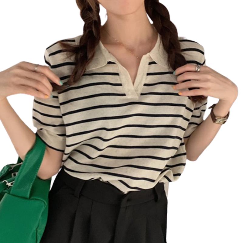 Product Introduction of BLOUSE WANITA KOREA STRIPE Hitam Navy Baju rajut salur wanita Atasan knitwear basic 20
