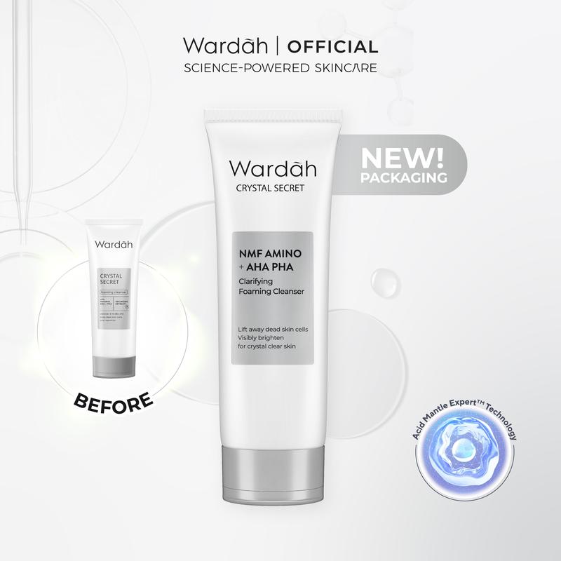 NEW! Wardah Crystal Secret NMF Amino + AHA PHA Clarifying Foaming Cleanser 100 mL - Sabun Cuci Muka Gentle Acid Mantle Expert - Daily Exfoliating Foam yang Membersihkan dengan Gentle - Kulit Lembap dan Tampak Cerah Sebening Kristal 1
