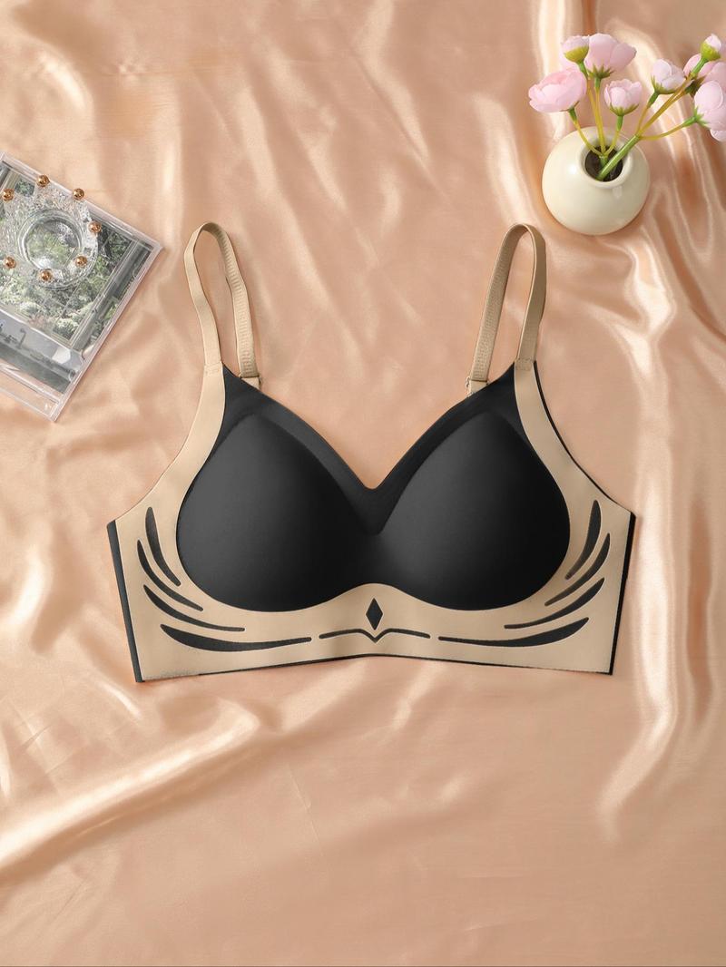 Product Introduction of Women's Colorblock Print Wireless Push Up Bra, Adjustable Strap Lingerie Top, Soft Comfortable Breathable Lingerie for Daily Wear 8