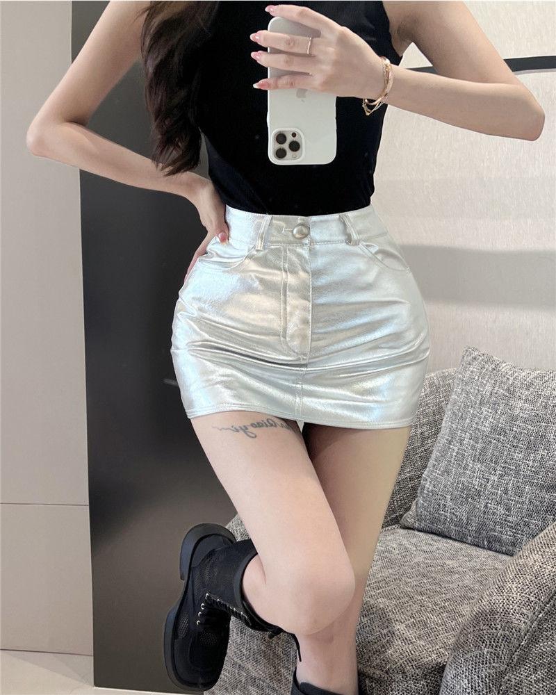 Product Introduction of Váy Da PU, Màu Bạc Dành Cho Nữ, Mùa Thu Và Mùa Đông, Cạp Cao, Mỏng Vừa Vặn, Váy Cô Gái Nóng Bỏng, Váy Bodycon Nhỏ Hàng Mới Về Năm 2024 10