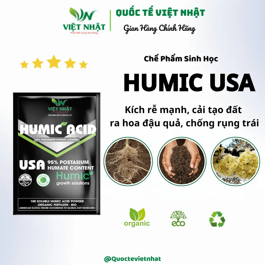 Phân bón Humic USA 1kg pha 400l nước-Kích rễ, cải tạo đất