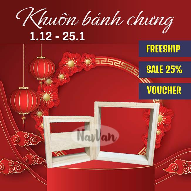 Khuôn bánh chưng thông minh gỗ xoan - size 10cm đến size 16cm - COMBO 2 khuôn bánh chưng đẹp - Phụ kiện hỗ trợ gói bánh chưng
