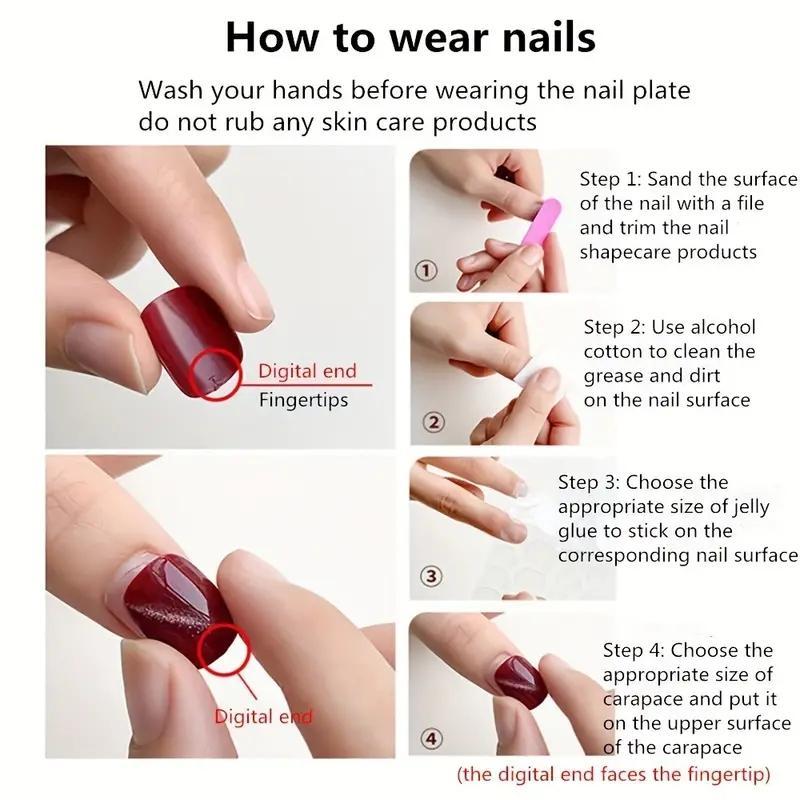 Product Introduction of Star Pattern Fake Nails with Nail File & Tape,1 Set Removable False Nails for Women & Girls Nail Art, Effortless Press on Nails Manicure Set 6
