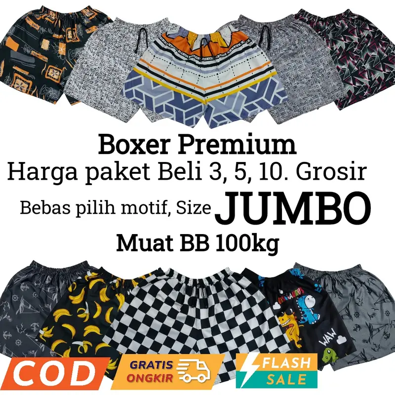 PAKET BOXER JUMBO LP:125cm Bisa untuk BB 100KG | Celana Viral Dewasa Unisek Jumbo | paket 3,5,10 pcs 0