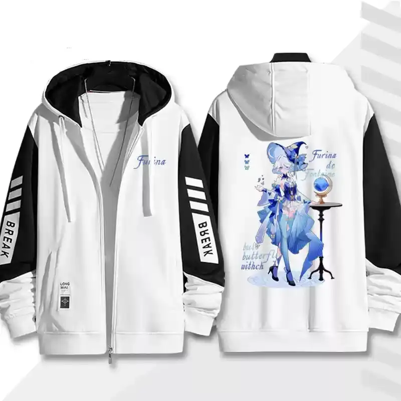 Genshin Furina Impact Focalors Áo Len Cardigan Áo Hoodie Có Khóa Kéo Áo Dài Tay, Phong Cách Cosplay Menswear Nam Kate 3