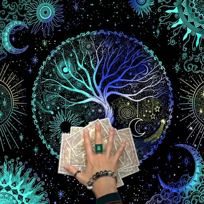 Khăn trải bàn Divinations, HU, Cây của cuộc sống, Bộ bài Tarot, Khăn trải bàn, Khăn trải bàn, Khăn thờ cúng