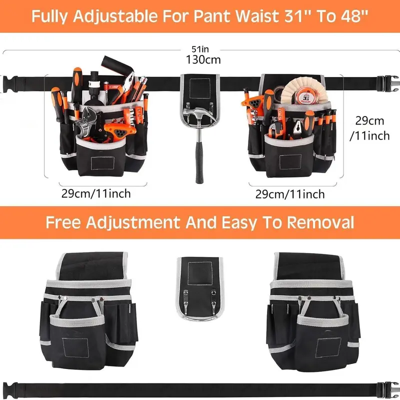Magnetic Tool Pouch, Portable Heavy Duty 26-pockets Padded Tool Belt for Men, Detachable & Adjustable Industrial Tool Pouch Bag for Electrician, Carpenter, Construction 1
