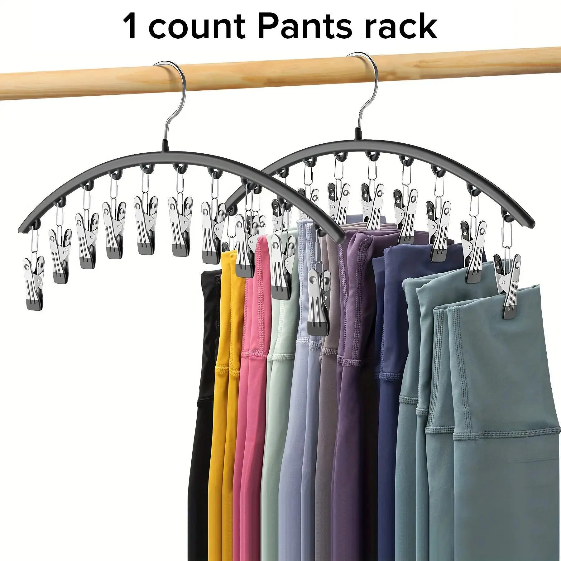 Stainless Steel Hanger with 10/15 Clips, 1 Count Multifunctional Space-saving Clothes Yoga Pants Hanger, Durable & Stylish Hanger for Wardrobe Dormitory Home Hotel