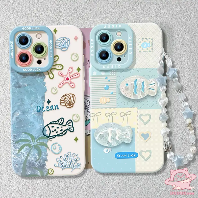 Ốp Vòng Tay Sao Biển Cá Hoạt Hình, Màu Xanh Dương, Dành Cho Oppo A3X, A18, A60, A57, A17, A5, A3 Pro, A15s, A17K, A54s, A5s, A38, A12, A15, A35, A79, A16, A11, A53, A7, A98, A58, A3s, A77, A78, Reno 13F, 12F, A9, A74, A55 0