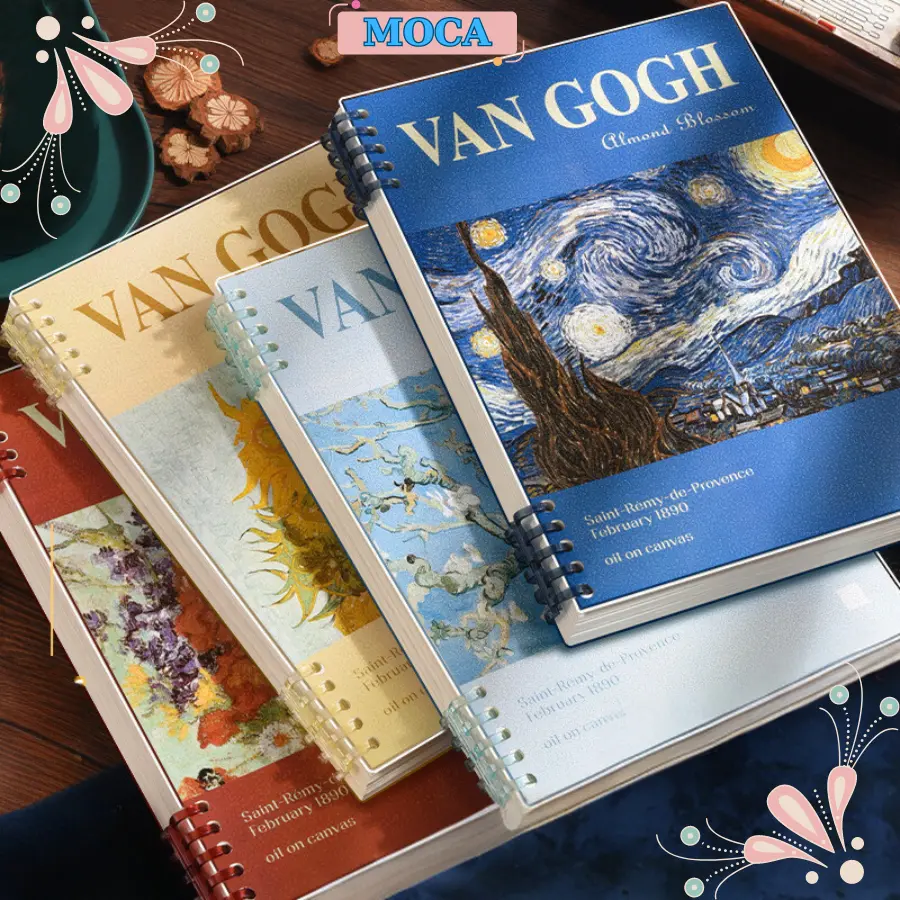 Tập Vở Sổ còng bìa thay được giấy Van Gogh A5 B5 120 trang kẻ ngang caro MOCA làm sổ planner bullet sổ ghi chép học sinh
