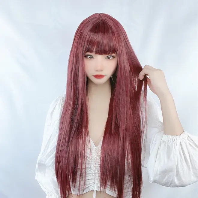 Wig Hair Wanita Panjang Lurus 003 (COD) (INSTANT)  Full Wig Layer Long Straight Korean Hair Extension Rambut Palsu Wanita 8