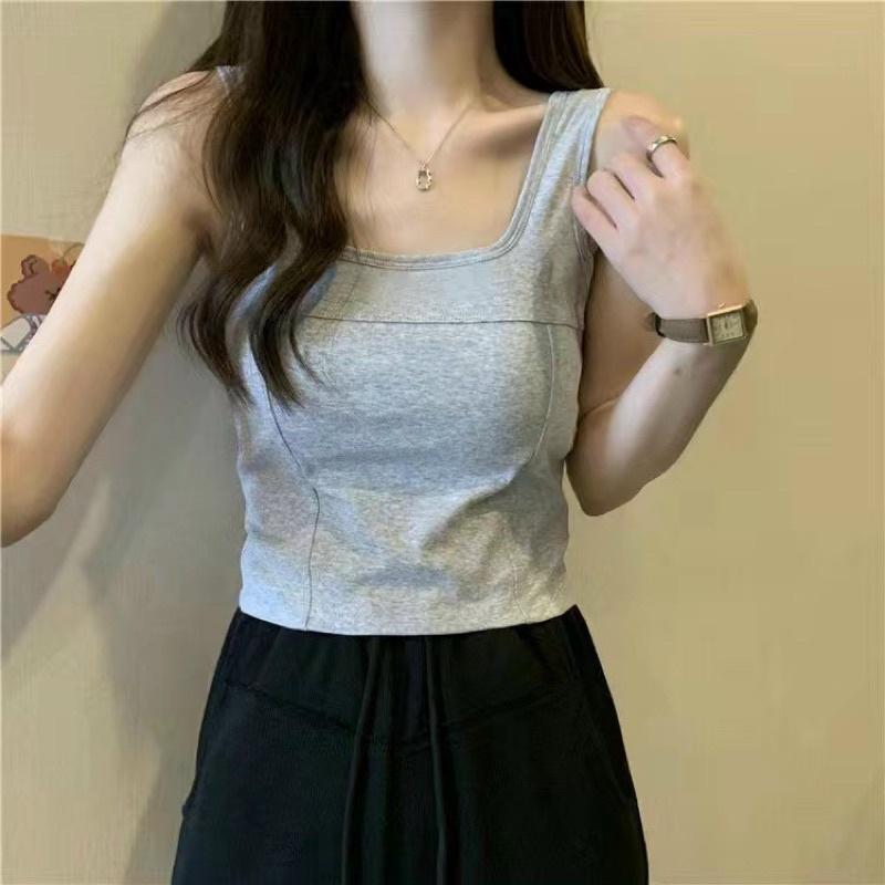 Product Introduction of Áo 2 dây nữ, Áo cổ vuông croptop CÓ MÚT NGỰC, Chất liệu cotton mềm mại, co giãn, Kiểu dáng trẻ trung Hàng QC Loại 1 Kem Đệm mút Màu Đen Women Tre áo croptop cóáotrong 1