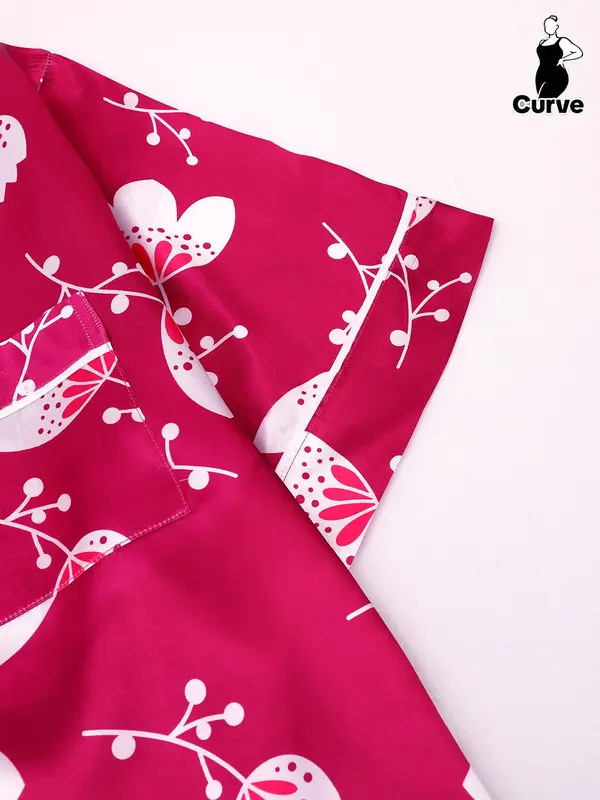 【Plus Size】 Floral Print Lapel Neck Top & Shorts Pyjama Two-piece Set, Elegant Comfy Short Sleeve Top & Shorts PJ Set, Women's Sleepwear for All Seasons, Loungewear 2
