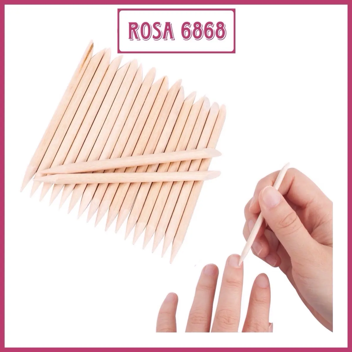 100 Que gỗ làm nail 2 đầu đẩy da, Que tháo móng giả nailbox - Rosa 6868