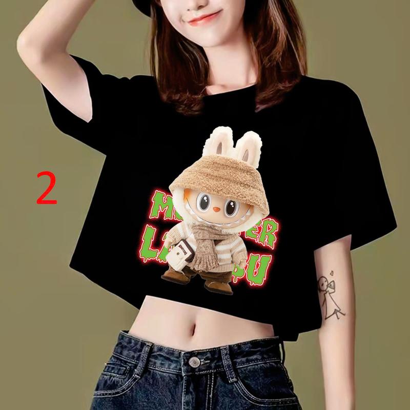 áo LABUBU áo hottrend, áo croptop rộng tay dài, croptop rộng, croptop sát nát, áo tập nữ, áo croptop vải mát mềm mịn hình in đẹp Women Cổ Tròn 2
