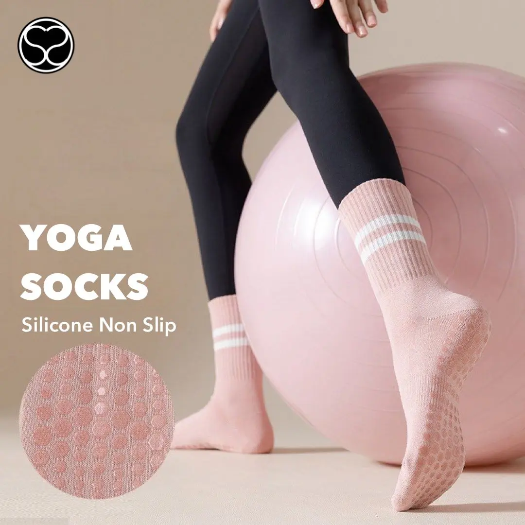 SecondShape -Stripe Yoga SocksNonSlip Pilates KaosKaki AntiSlip Cotton Wanita