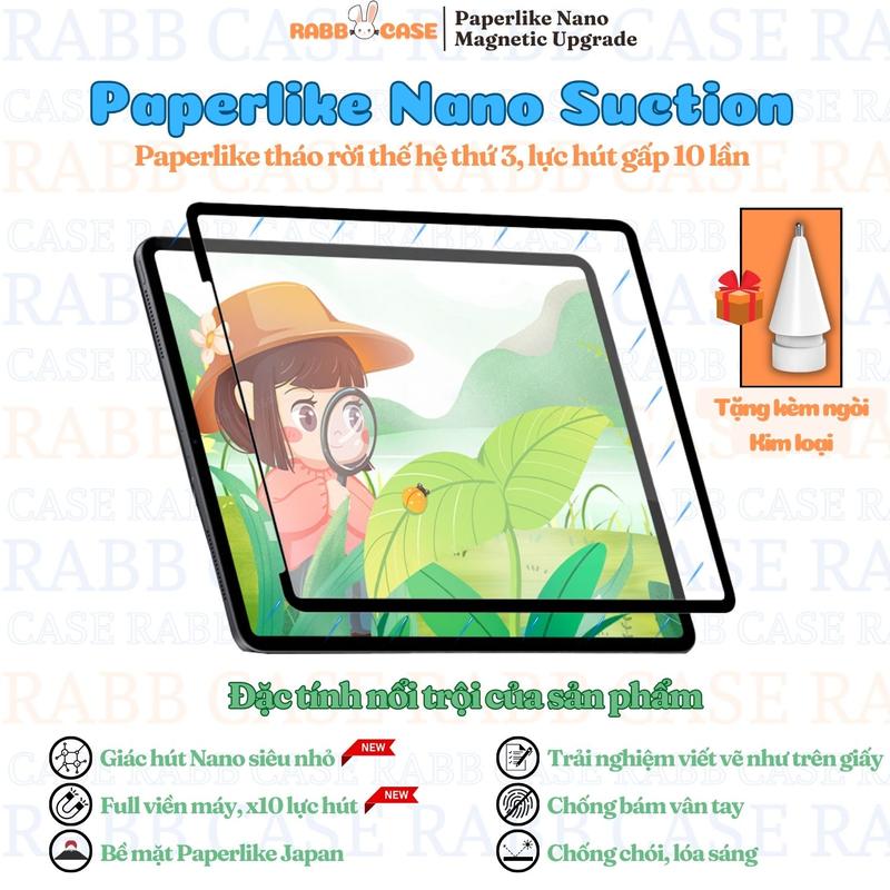 Paperlike Nano tháo rời dành cho iPad, miếng dán nhám, hỗ trợ bút viết, chống lóa, chống nước, tháo ra dễ dàng