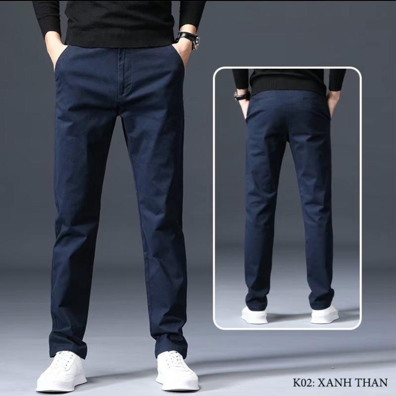 Quần Kaki Nam Chất Cotton Dày Dặn, Mềm Mịn, Co Giãn Nhẹ Thoải Mái Màu Xanh Than Menswear Jean Pants Kem 0