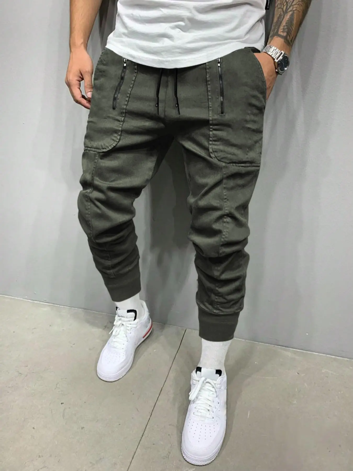 Men's Plain Pocket Drawstring Waist Pants, Regular Fit Casual Street Trousers, Men's Bottoms for All Seasons Daily Wear