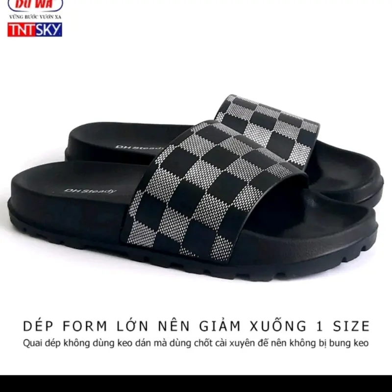 dép caro quai ngang nam nữ siêu nhẹ hàng DUWA chính hãng Đế Bằng 5