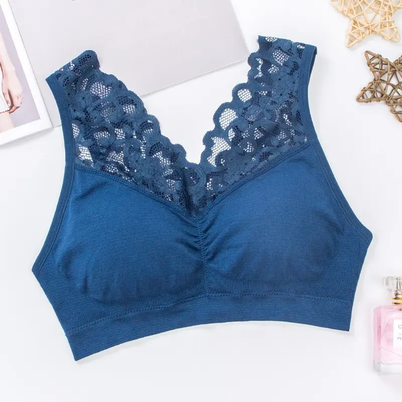 ᵖGˡiͣʸrl Bra Push Up Seamless Tanpa Kawat / Pakaian Dalam BH V neck Hiasan Renda Motif Bunga / Celana Legging YOGA Sport Olahraga GYM / Bralette Renda / Setelah Olahraga Wanita 1036 2