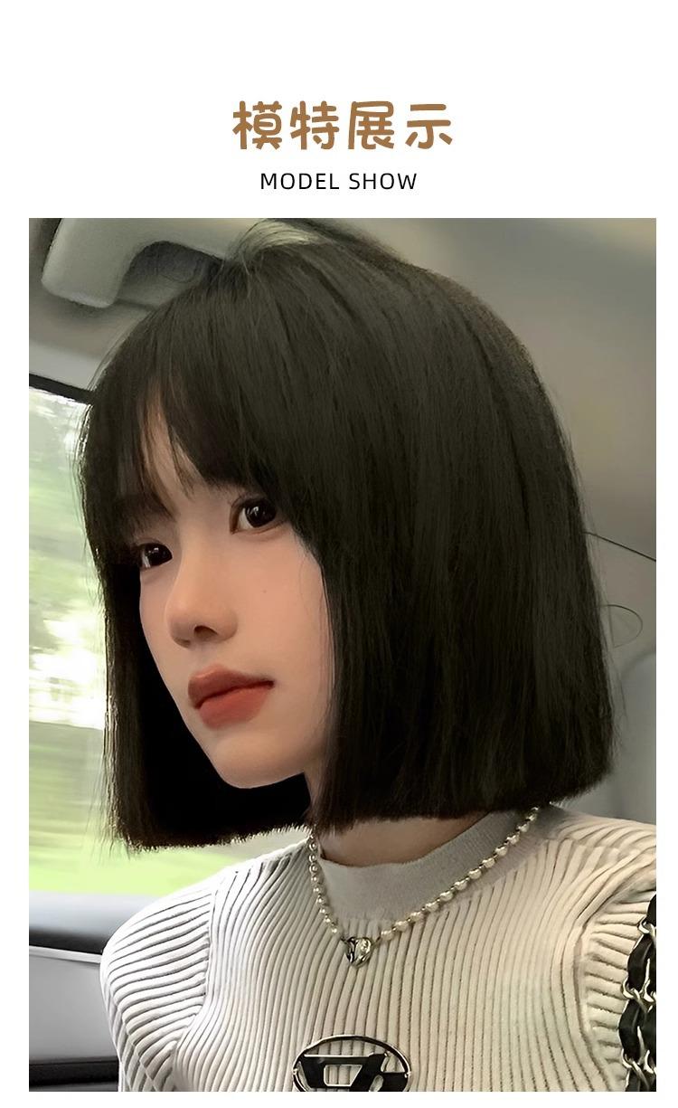 Product Introduction of Wig Female Short Hair Student Head Female One-Size-Cut Light Improving Face Feature and Anti-Aging Air Bangs Wave Head Full-Head Wig 5