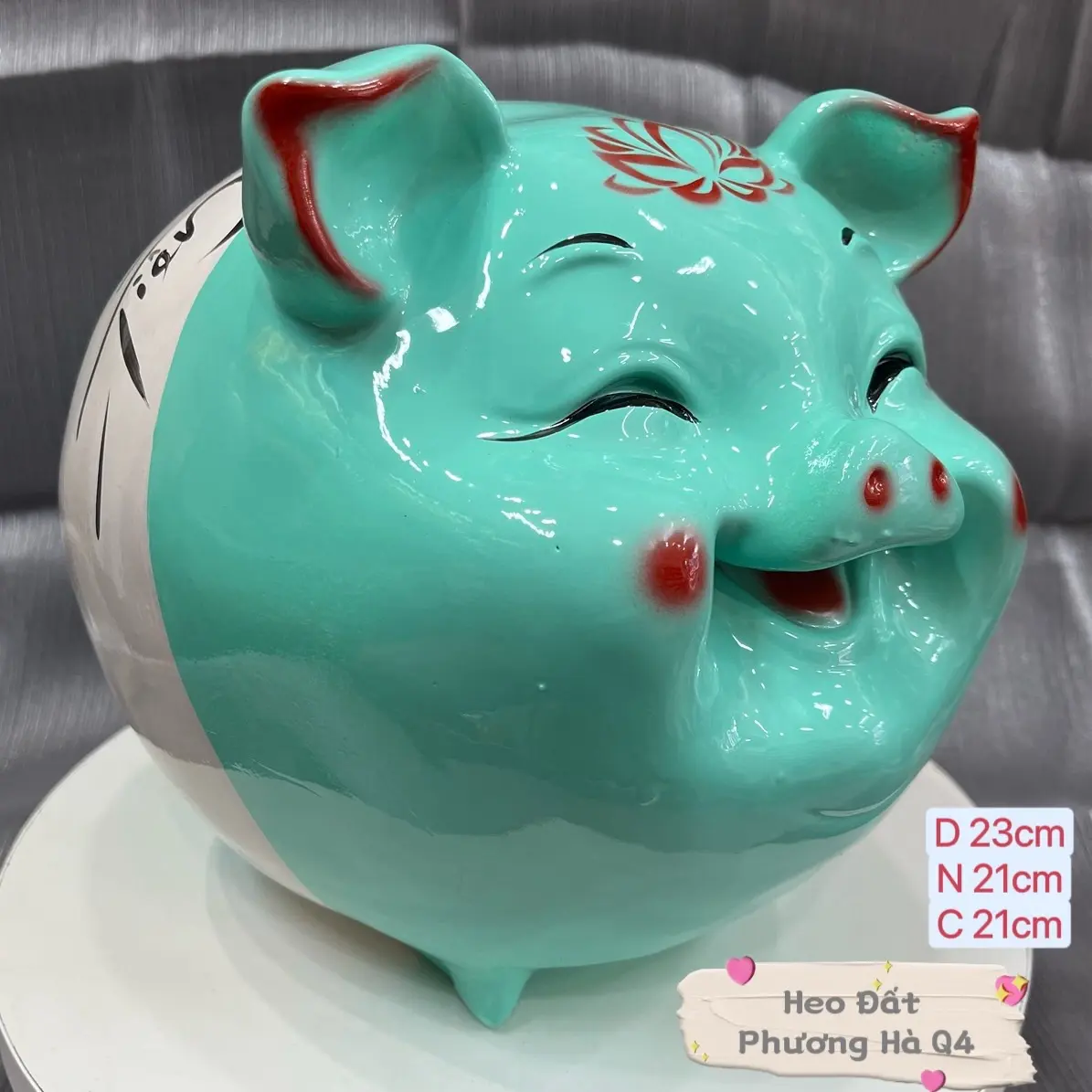 Heo đất tiết kiệm HEO MẶT CƯỜI SƠN SIÊU BÓNG bằng Thạch Cao Size Lớn 23cm * 21cm