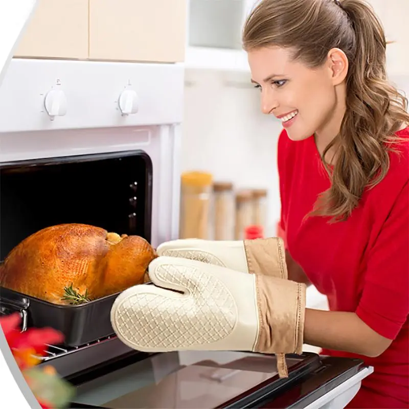 Silicone Oven Mitt, 1 Pair Heat Resistant Oven Gloves, Waterproof & Non-slip Kitchen Glove, Kitchen Accessories for Baking, Cooking, Microwave Use