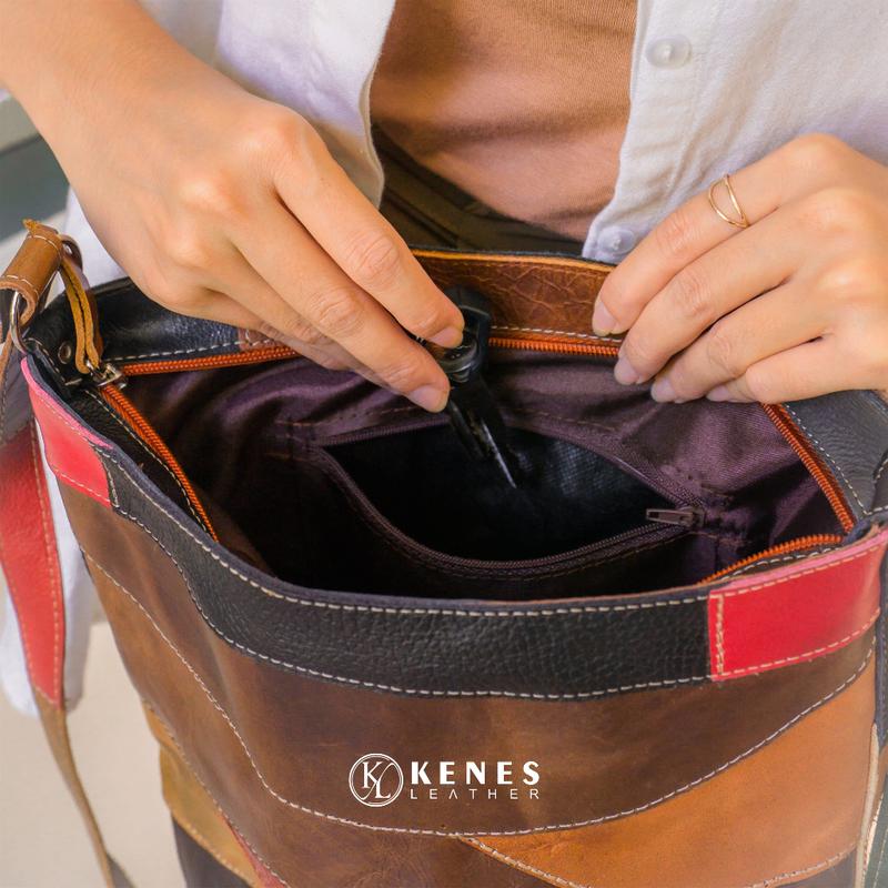 Kenes Leather Sling Bag Wanita Tas Selempang Kulit Asli PERCA MIX - Free Grafir Nama 6
