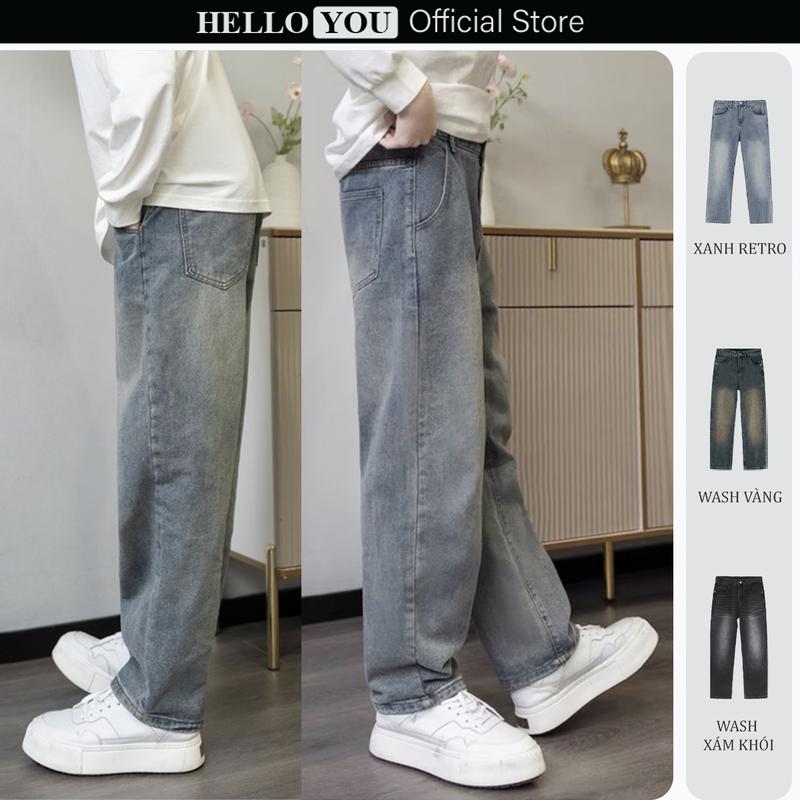 Quần jean nam màu RETRO Rêu cạp cao form dáng suông vừa chất vải denim mềm mịn thoáng mát Menswear Pants Có Túi Lưng Cao