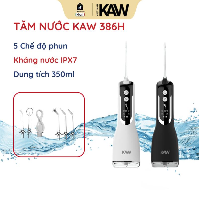  KAW Máy Tăm Nước KAW 386H - 5 Chế Độ Phun Dung Tích 330ml Kháng Nước IPx7 Kèm 5 Phụ Kiện Pin Sạc 2000mAh Hiển Thị Pin Bảo Hành 12 Tháng 