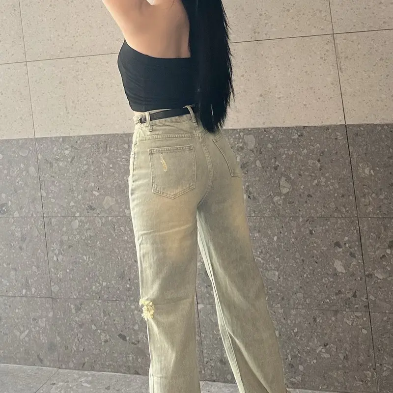 V.M-Quần Jeans Nữ Suông Rách Trước Sau Phủ Dơ Nhẹ (S-2XL)Chất Jeans Mềm QC VM053 Women Pants 3