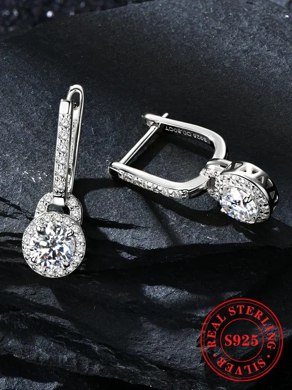 925 Sterling Silver Synthetic Moissanite Decor Dangle Earrings, Elegant Jewelry for Party, Daily Clothing Decor for Girl 2