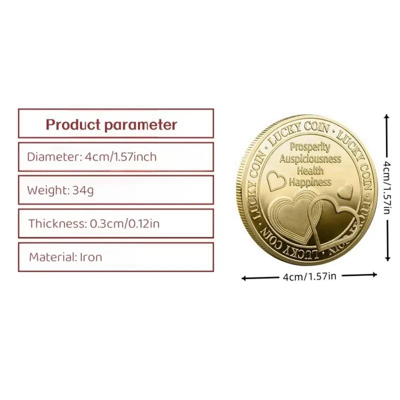 Lucky Four Leaf Clover Pattern Coin, 1 Count Creative Heart Shaped Decorative Coin, Party Gift For Birthday Wedding 2