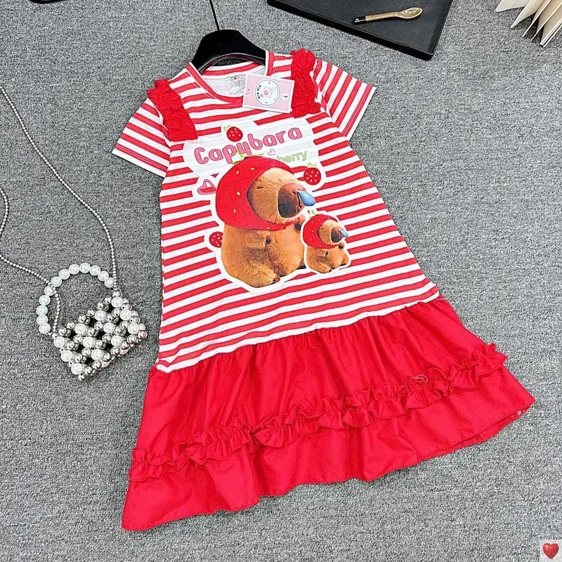 [MinMinKid2] (18-40kg dưới 1m5) Váy thun cotton kẻ sọc in hình BabyThree phối tùng váy đuôi cá NHÚN BÈO cho bé gái 5