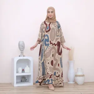 Daster dress midi dress motif kekinian tangan 3/4 katun rayon nyaman panjang wanita bumil busui friendly daily