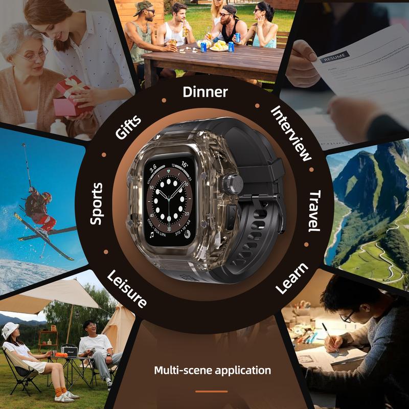 Product Introduction of Luxury Transparent Modification Kit For Apple Watch Ultra 2 Ultra 1 49mm Waterproof Dustproof Watch Case Silicone Wristband Protection Anti-slip Watch Cover 49mm 8