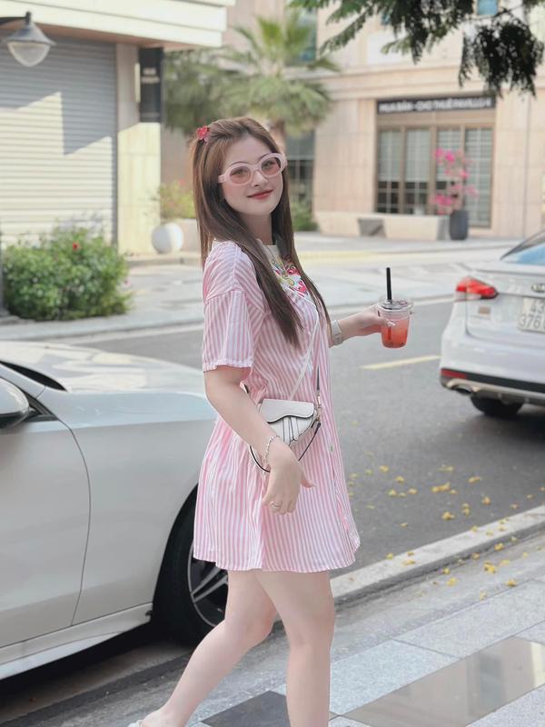 DEAL MỞ BÁN Sét váy Nữ, Set váy babydoll kẻ hồng in chữ ở cổ Women Dress Tre 3