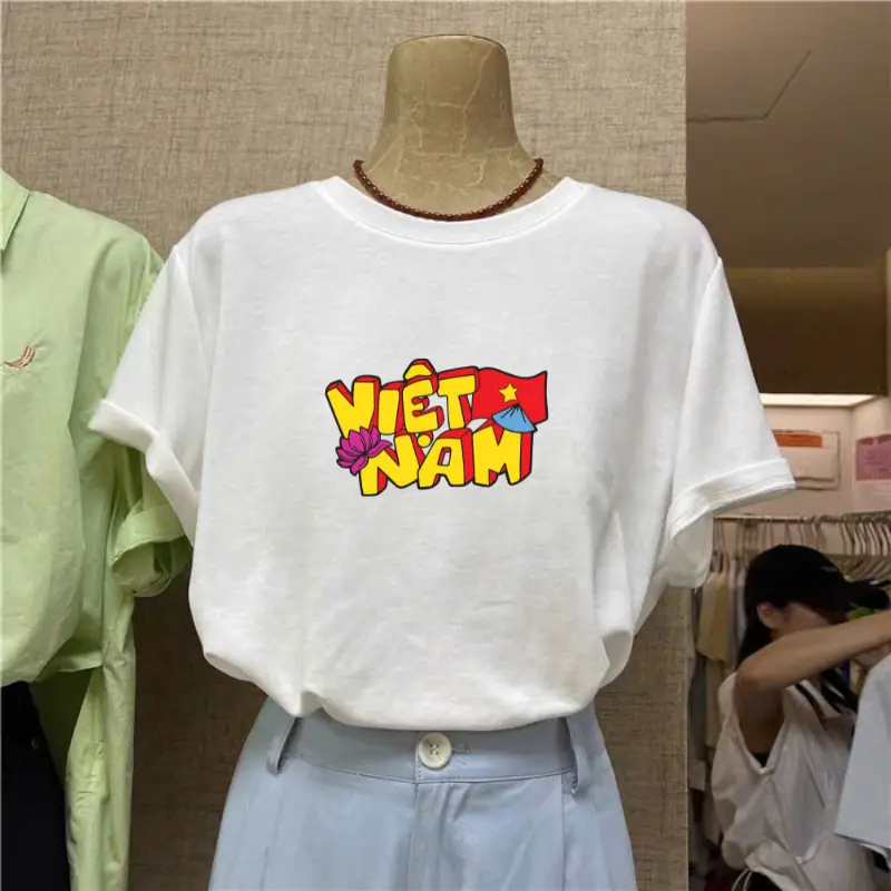 Áo thun ngắn tay nữ chất xược cotton siêu mát ANHSTORE, phom basic in hình Việt Nam