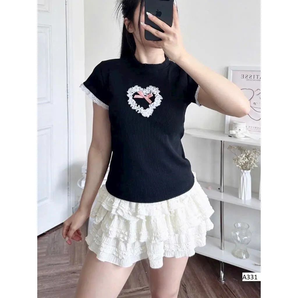 ÁO THUN REN NƠ NGỰC TIM THIẾT KẾ CHO NỮ FORM ĐẸP FREESIZE baby ao nu
