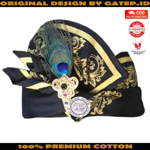Udeng Bali Hitam Polos Ukiran Emas Setengah Jadi / Ikat Kepala Bali / Topi Adat Bali / Blangkon Bali