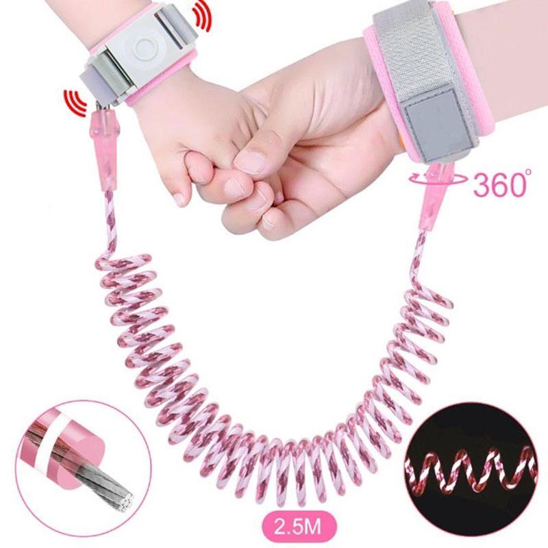 Dây Đai Chống Lạc Dắt Trẻ Em Đi Dạo Lõi Thép An Toàn Không Đứt, Khóa Cảm Ứng Dài 2m Vòng Tay Mềm Mại Cho Bé
