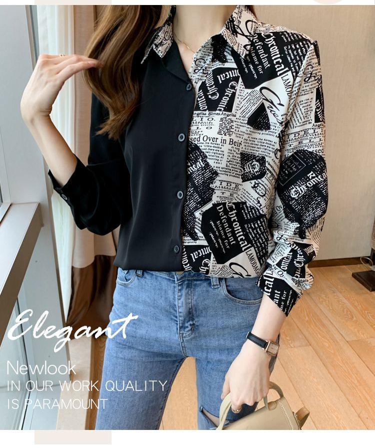 Product Introduction of Cross-Border Stitching Long-Sleeved Shirt Women's 2024 Spring and Autumn New Letter Printed Long-Sleeved Shirt 17