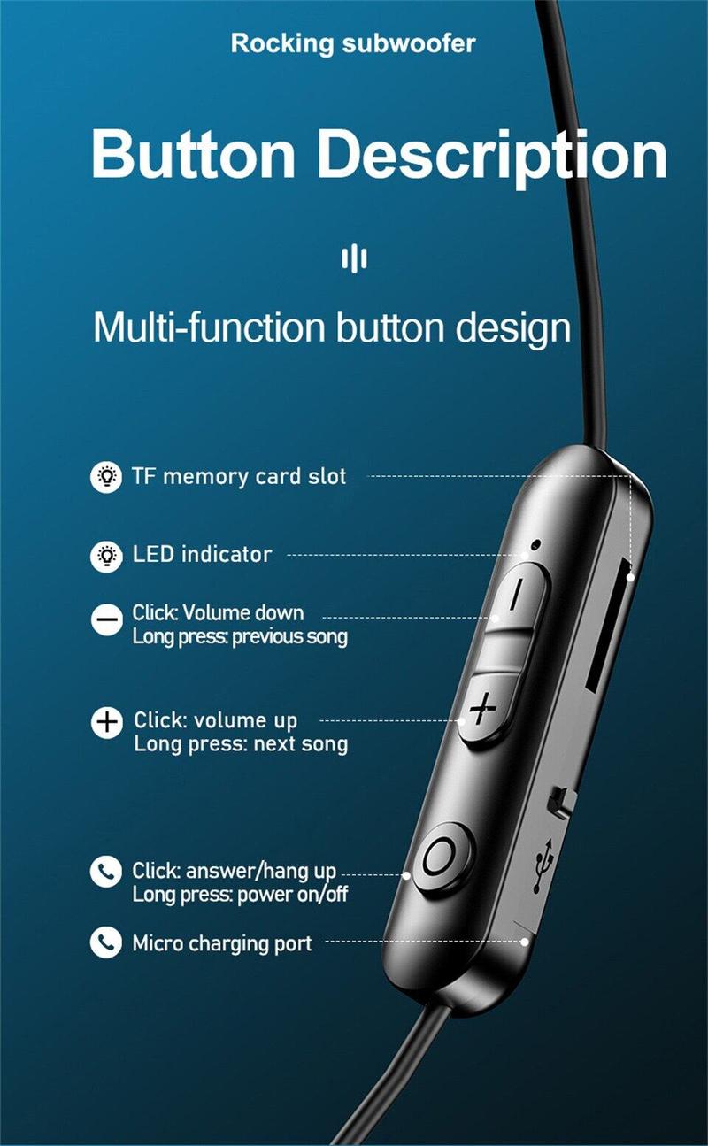 Product Introduction of Tai nghe không dây, ROR Chính Hãng, kiểu đeo cổ, có Bluetooth, có Micrô, Thích hợp cho thể thao, khử tiếng ồn, auriculares, Fone, thiết bị nghe nhạc Nhét Tai Earphone 32