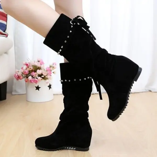 Bốt Nữ Mùa Thu Và Mùa Đông 2019 Bốt Đế Bằng Giữa Bắp Chân Cho Học Sinh Đế Tăng Chiều Cao Bốt Đế Xuồng Nhám Buskin Nữ Mùa Đông