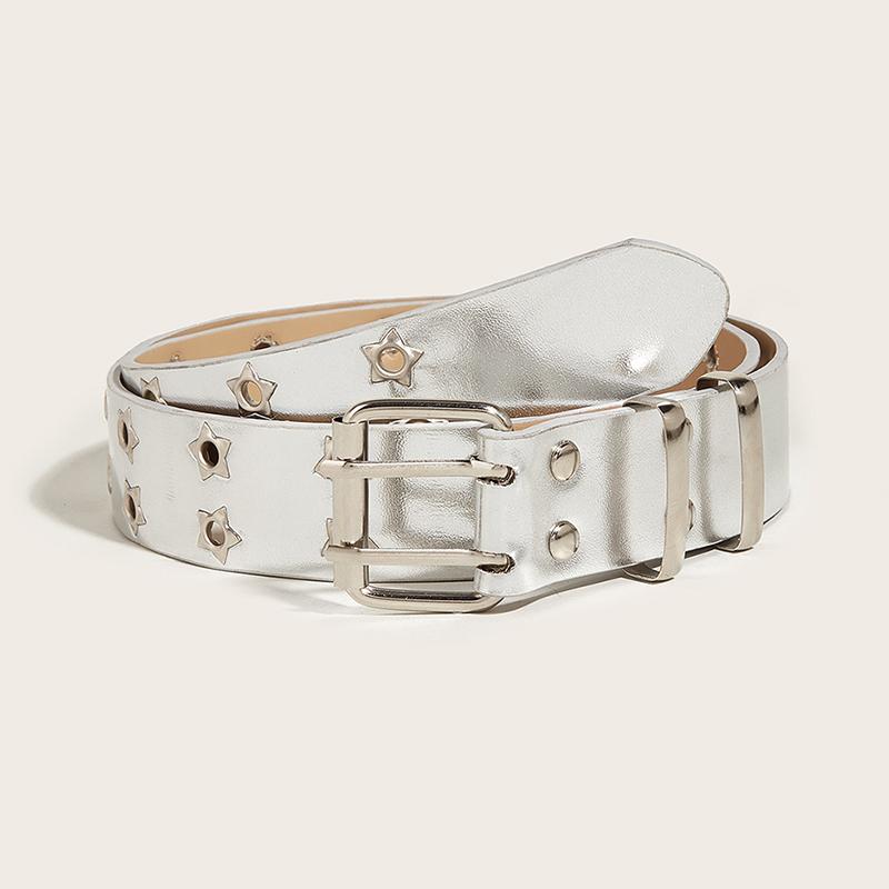 Product Introduction of Punk Style Star Double-Breasted Belt Waist Strap Hollow Out Pu Leather Jeans Decorative Fashion Waistband 26