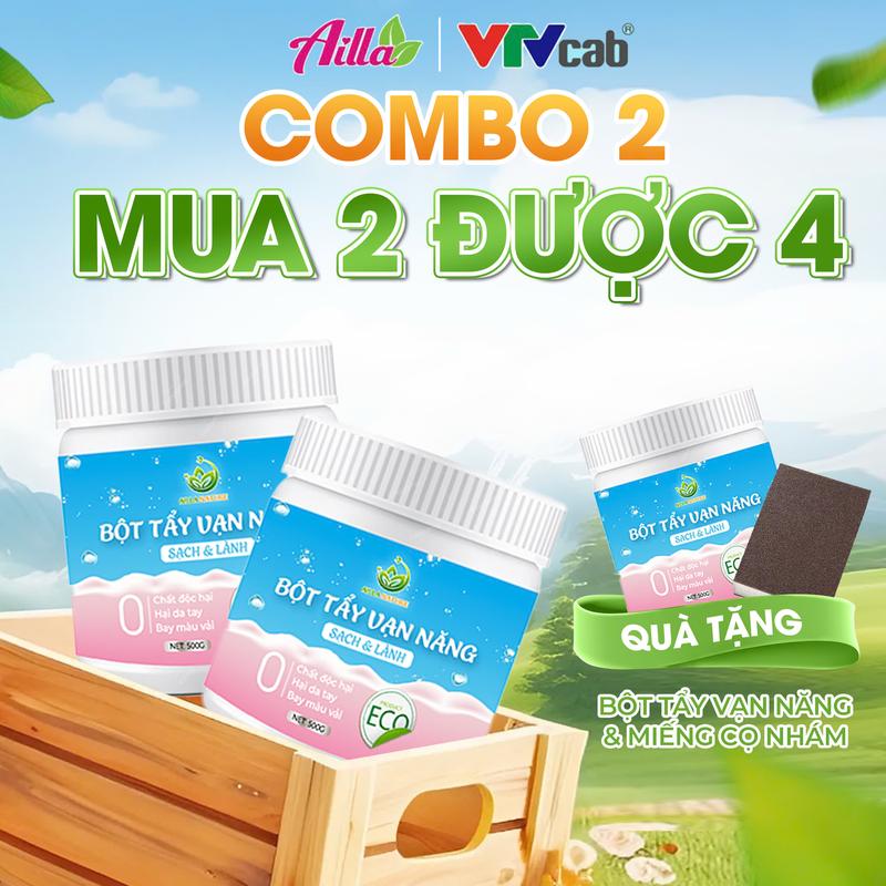 Combo 2 Lọ Bột Tẩy Vạn Năng Ailla Nature Làm Sạch Hiệu Quả Các Mảng Dầu Mỡ, Vết Bẩn Đồ Ăn, Cafe Trên Nhiều Bề Mặt Khác Nhau, Tẩy Cặn Canxi, Thông Tắc Cống (Tặng 1 Bột Tẩy Vnạ Năng Full Size, 1 Miếng Cọ Xoong Đa Năng)